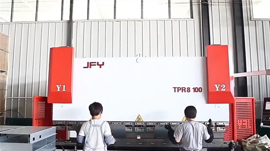 CNC press brake bending metal enclosure body on JFY TPR8-100