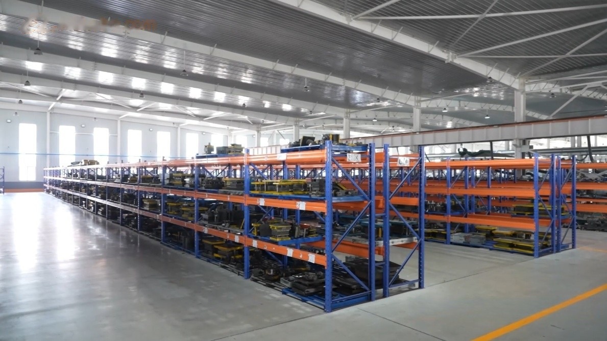 Multi-tier racking storing tooling and materials in the XCWY production hall