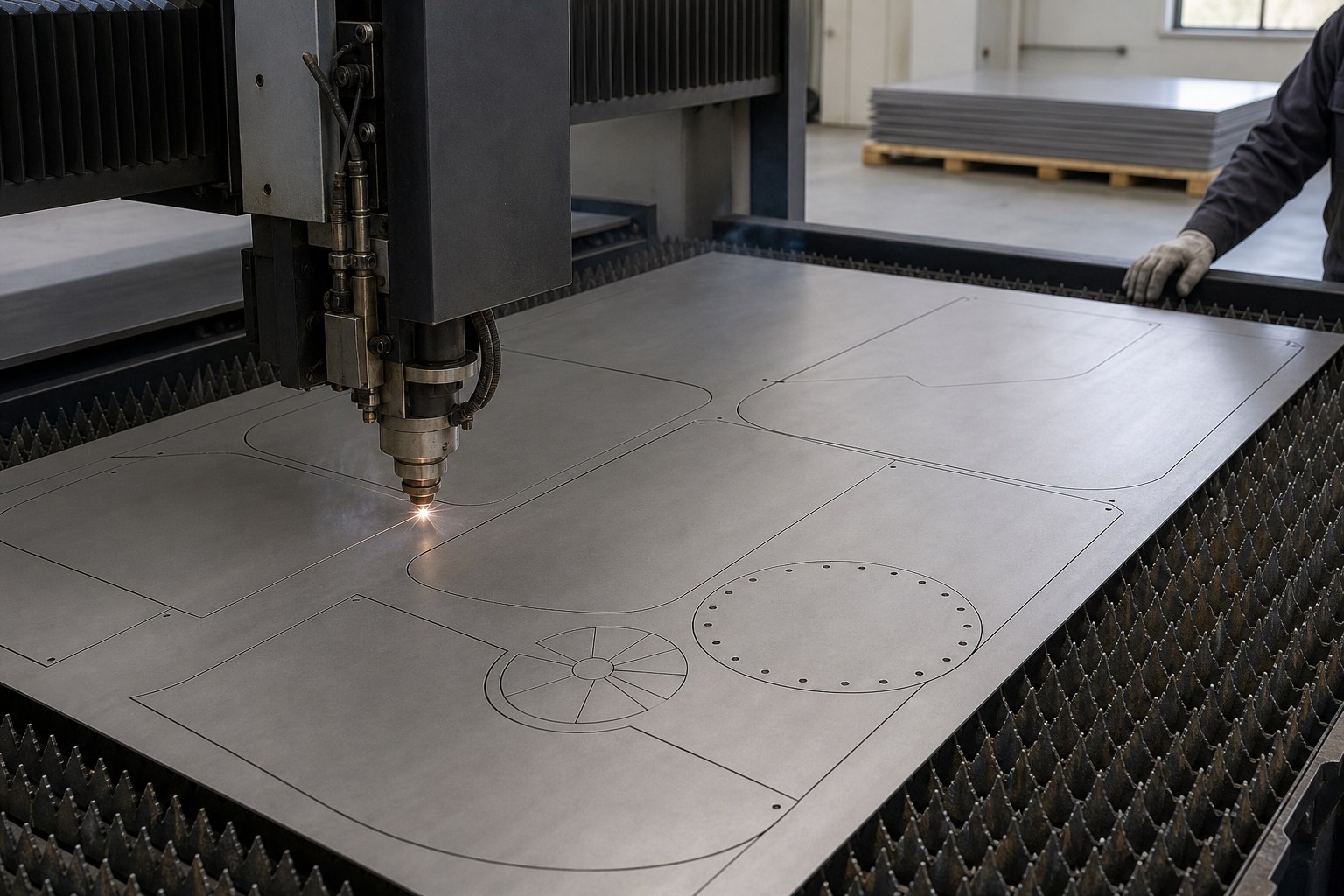 Nitrogen-assisted fibre laser cutting 304 stainless blanks for a food-grade hopper